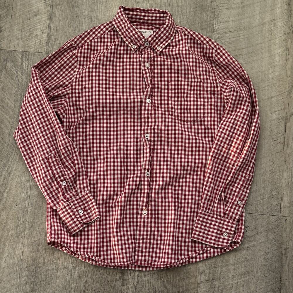 J. Crew Crewcuts Boys Long Sleeve Red White Gingham Button Up Shirt Size 12 L